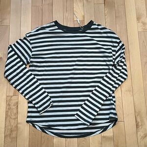 Striped kaki green and White Long Sleeve Tee